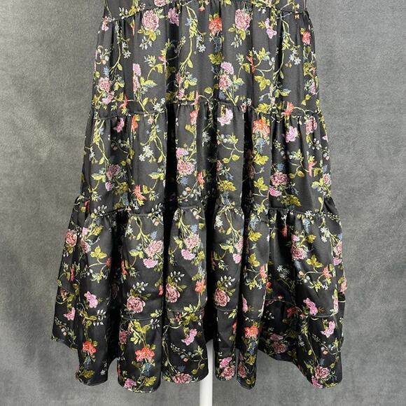 Cinq A Sept Dress Women 00 Black Floral Giselle Babydoll Tiered Whimsy Romantic - Picture 4 of 13